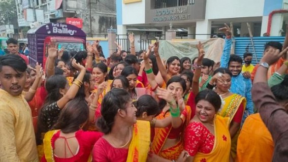 Students start Celebration for Saraswati Puja in Tripura
